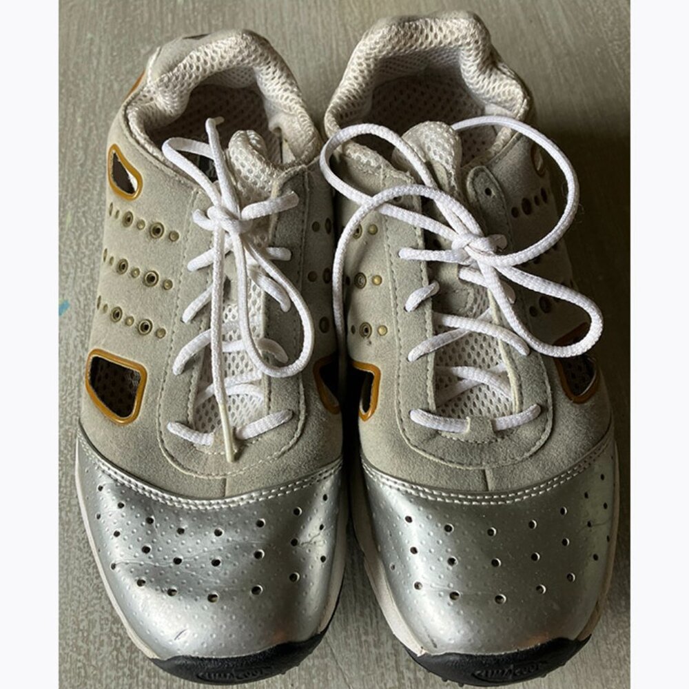 Last Price ADIDAS Golf Shoes Size 7 Silver and White with Mesh and Cut Outs
